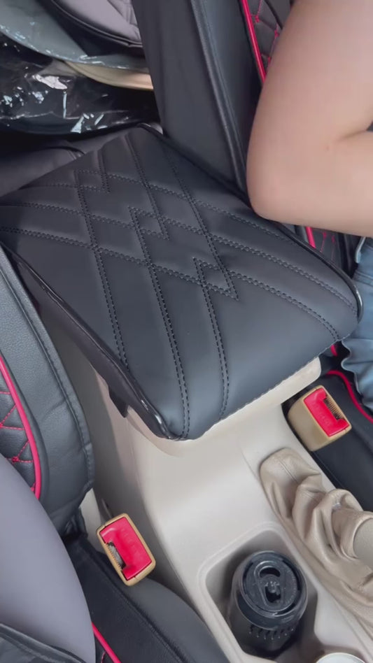 Coussin souple en cuir noir pour accoudoir central de voiture